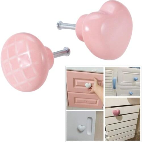 Dophee 1pc Round/Heart Cabinet Knobs Dresser Knob Drawer Handles Ceramic Pink Wardrobe Shoe Drawer