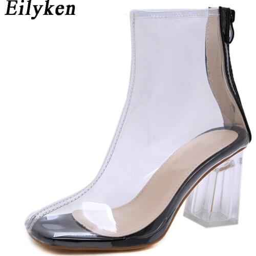 Eilyken Transparent PVC High Heels Ankle Boots Autumn Zipper Jelly Chelsea Boots Sexy Women Boots Shoes Size 34-40