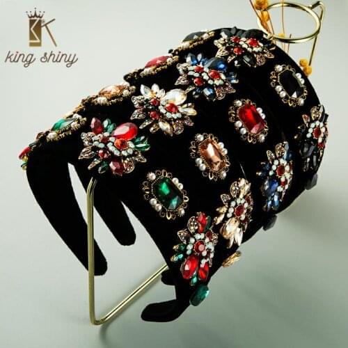 Elegant Baroque Multi Color Crystal Flower Headband for Woman Vintage Simulated Pearl Hairband Woman Party Headwear Headpieces