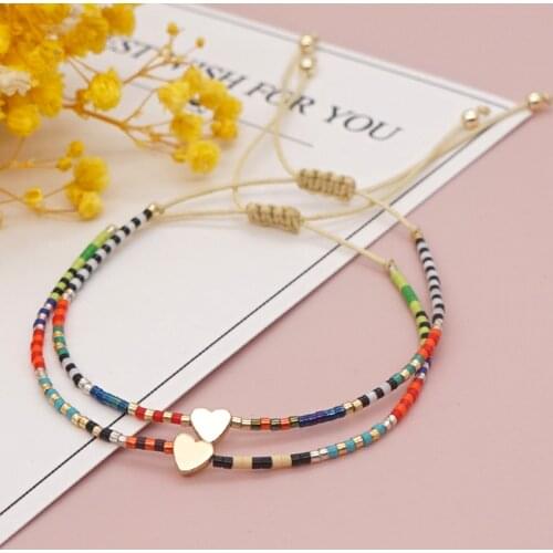 Go2Boho Heart Charm Bracelets Tiny Bracelet For Women Colorful Miyuki Beaded Adjustable String Pulseras Fashion Jewelry