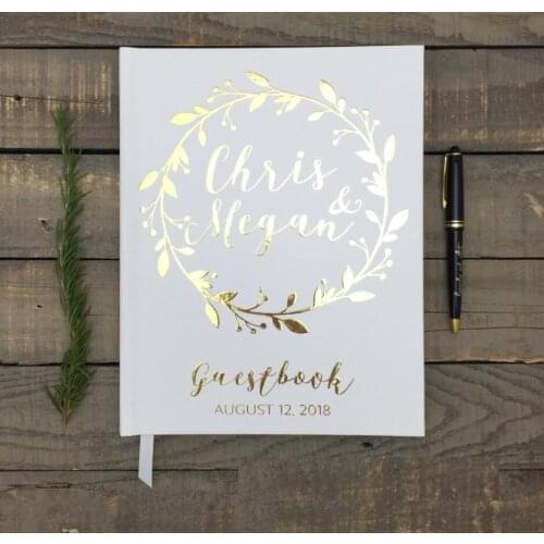 Personalize floral wreath Rustic gold foil Wedding guestbook Journal guest book modern guests sign in book photo albums