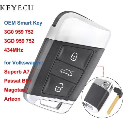 Keyecu 3G0 959 752 ID48 / 3GD 959 752 ID49 Chip OEM for Volkswagen VW Arteon Magotan MQB Passat Superb Smart Remote Key 434Mhz