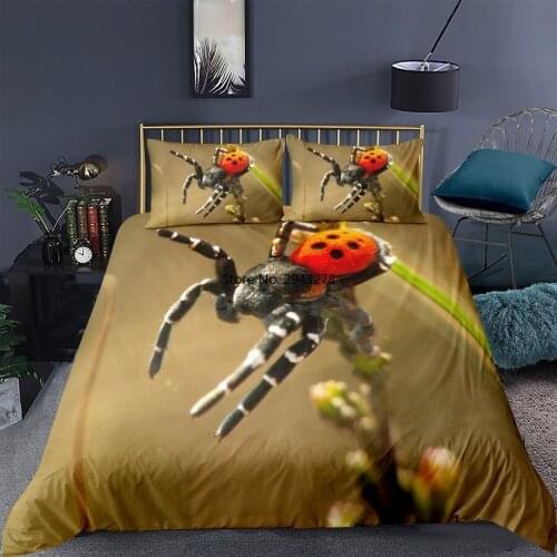 Spider Printed Green Duvet Cover Set Crawling Spider Net Bedding Set Quilt Bed Linens Single Double Queen Size with Pillowcases