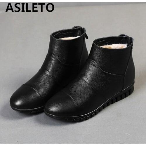 Leather Shoes Zipper ASILETO Womens Autumn Boots Genuine Leather Design Female Ankle Boot Leisure Footwear luxury brand Solid