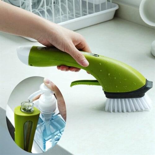 Kitchen Dish Washing Brush Long Handle Bathroom Bath Cleaning Brush Automatically Add detergent pot-washing Cleaning Tools