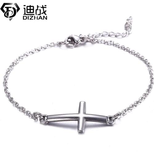 Hot Selling Simple Stainless Steel Cross Bracelet Stainless Steel Christian Hand Jewelry Gift Jewelry