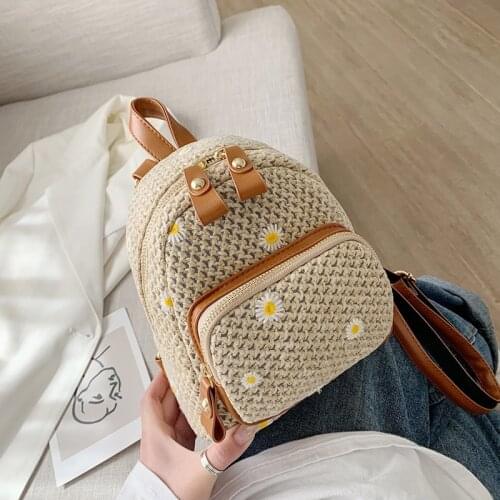 Kawaii Fashion Mini Backpacks for Girls Woven Design Ladies Bag 2021 Summer Small Backpacks Womens Bag