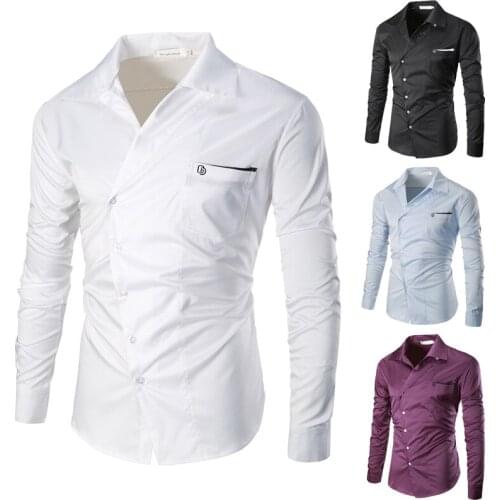 Mens Shirt Solid Color Turn Down Collar Long Sleeve Cardigan Shirt Casual Single-Breasted Slim Type Thin Shirt