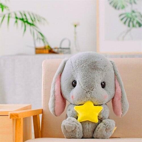 32CM Soft and Cute Gray Rabbit Holding A Yellow Five-Pointed Star Plush Doll Toy