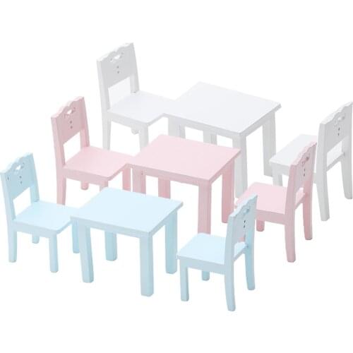 Kids Table Chair Set Mini Furniture Model Decoration Gift for 1/12 Dollhouse Birthday Christmas New Year Gift Children Toys