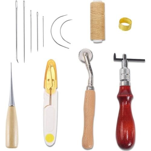 13 pieces of leather sewing kit DIY leather craft tools hand sewing cone needle tool with wax thread slotter scribing thimble