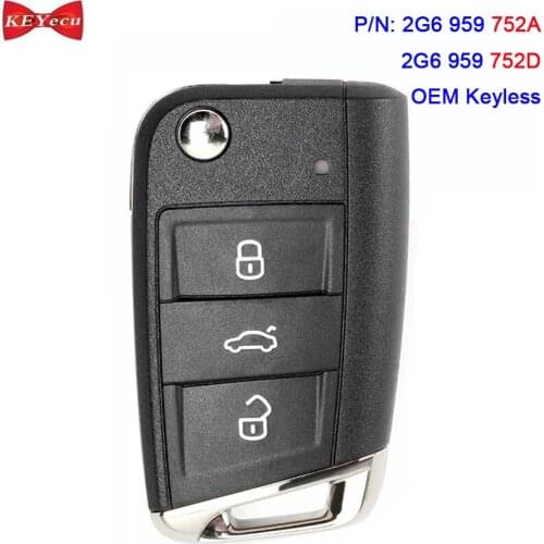 KEYECU OEM Genuine for Volkswagen Polo 2017 Keyless Remote Key Fob 2G6959752A 2G6959752D MQB49 5C Chip 434MHz Without Key Blade