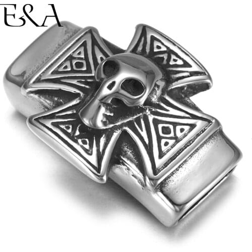 Stainless Steel Slider Beads Cross Skull 12*6mm Hole Slide Charms for Men Leather Bracelet Punk Jewelry Making DIY Supplies