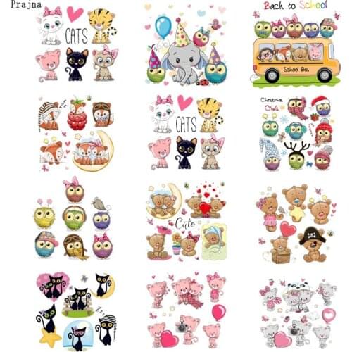 Prajna Bear/owls Iron On Transfer Patches For Clothing Cartoon Thermal Sticker On Clothes Animal Heat Transfer Patches Applique