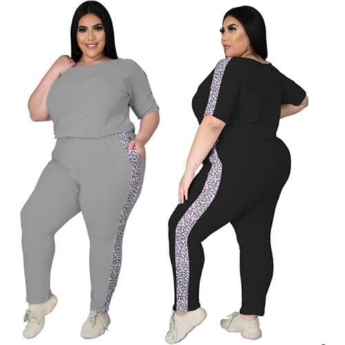 Plus Size Pants Sets Two Piece Women Floral Patchwork Casual Women Clothing Short Sleeve Matching Set Wholesale Dropshipping