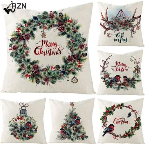 Merry Christmas cushion cover 45*45 Flower Pillowcase Cotton Linen sofa cushions Pillow cases pillow covers 0269