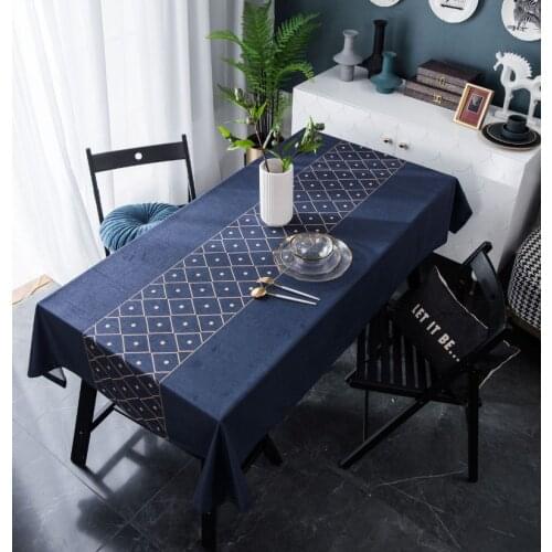 Dining Table Cloth Rectangle Blue Geometric Table Cover for Wedding Party Kitchen Tablecloth