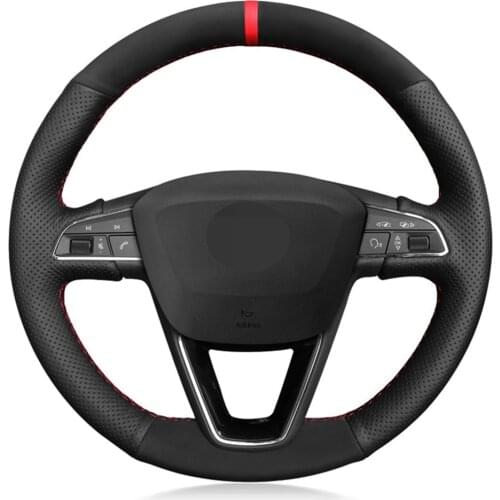 Car Steering Wheel Cover Hand-stitched Black Genuine Leather Suede For Seat Leon 5F Mk3 2013-2019 Ibiza 6J 2016-2019 Arona 2018