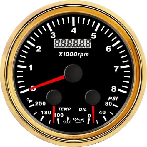 Boat Marine Gauges Tachometer 8000 RPM Oil Pressure Water Temperature Gauge Indicator 3 IN 1 RED LED