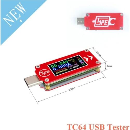 TC64 Type-C Color LCD Screen USB Voltmeter Ammeter Voltage Current Meter Multimeter Battery PD Fast Charge Power USB Tester