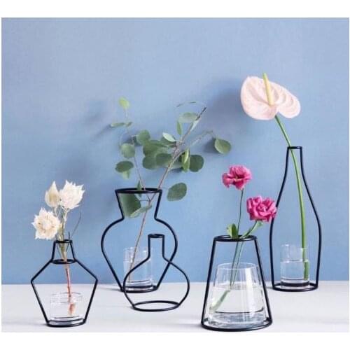 Brand New Style Retro Iron Line Flowers Vase Metal Plant Holder Modern Solid Home Decor Nordic Styles Iron Vase