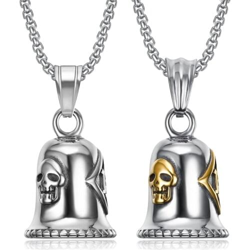 Stainless Steel Punk Rock Locomotive Wind Bell Skull Pendant Necklace Number 13 Skull Necklaces Jewelry Gift For Him