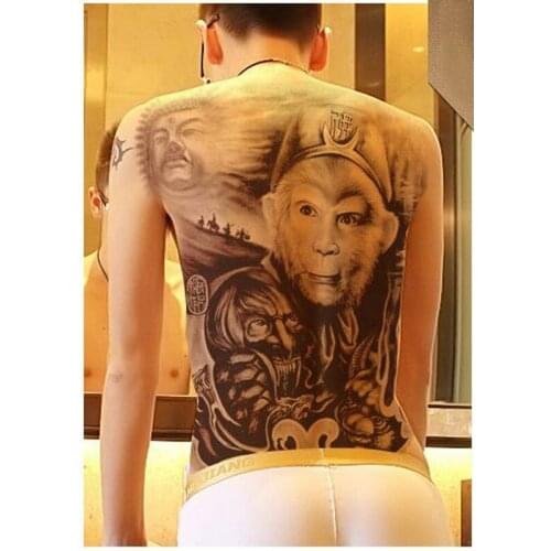 Full back temporary tattoos Handsome Monkey King pattern 48cm*34cm super large tattoo stickers for men black fake tattoo 2018
