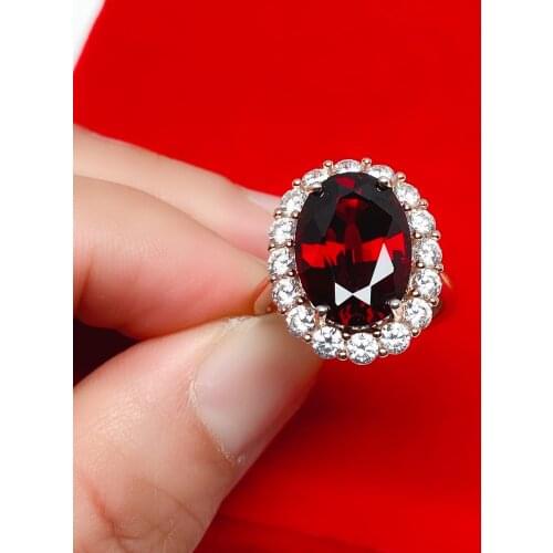 Xinyipeng real natural garnet ring 925 sterling silver white gold plated fine wedding jewelry for women