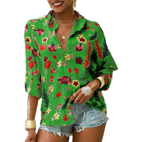 Retro Floral Print Women Shirt Autumn Spring Long Sleeve Lapel Button Blouses Ladies Fall Camisas Shirts Roupas White Chemise