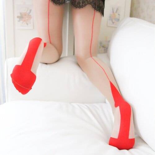 Smoothly Crotchless Pantyhose Women High Waist See Through Open Crotch Tights Black Red Back Line Night Club Sexy Stockings