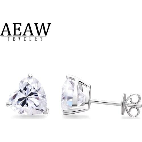DF Color 1.0carat 6.5mm Heart Cut Moissanite Stud Earring Push Back Real 18K White Gold for Women Fine Earring