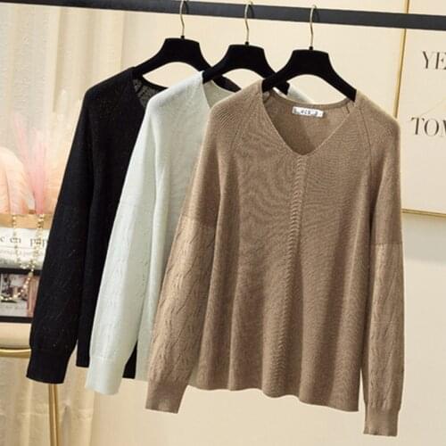 4XL plus size women shiny lurex autumn winter sweaters 2021 long sleeve v neck solid basic Oversized kintting pullover sweater