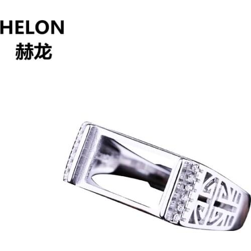 925 Sterling Silver Women Engagement Wedding Ring 8x12mm Princess Cabochon Semi Mount Ring fit Amber Agate Setting Adjustable