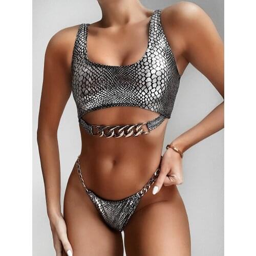 Snake Hollow Out Bikini Push up Sexy Swimsuit Women Neon Swimwear Female New Chain bathing suit Brazilian bathers Biquini Mujer