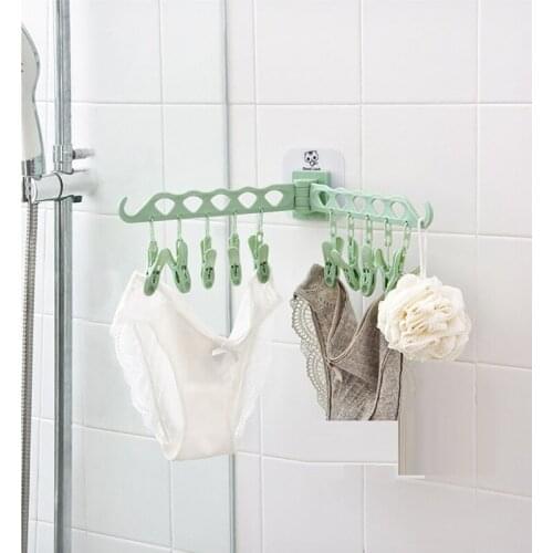 1Pc Multifunctional Rotating Hanger With Peg Bathroom Sock Clip Household Plastic Self-Adhesive Underwear Windproof Drying Rack