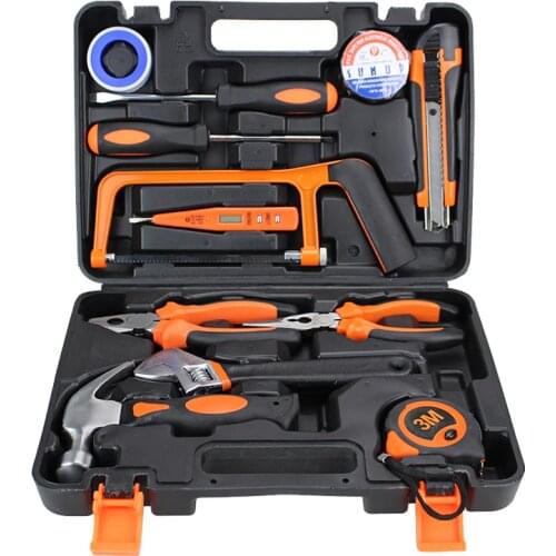 13 pcs Home use Tools Kit Woodworking Tools Box Electroprobe Hack Saw Plier Adjustable Wrench Claw Hammer HTS014
