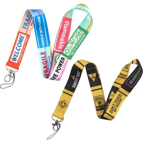 20pcs Caution Warning signs Funny art Lanyard Neck Key Strap for Phone Keys ID Card Cartoon webbings ribbons