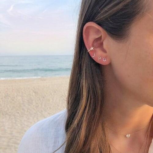 2019 summer fashion 26 Initial customize letter personalized jewelry 925 fine silver cz paved letter Alphabet stud earring