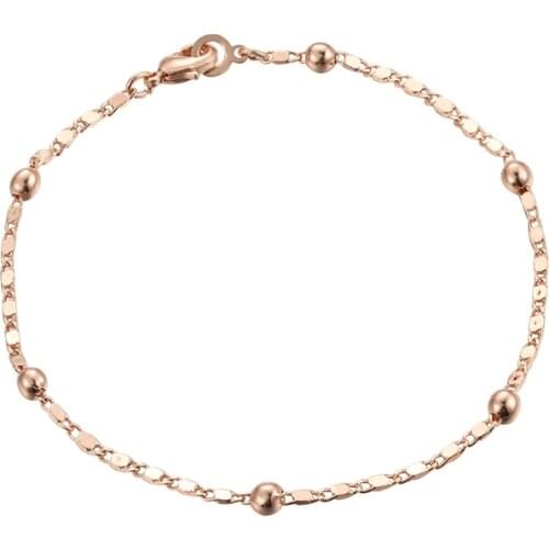 Women Girls 585 Rose Gold Color Link Bead Bracelet Chain 20cm