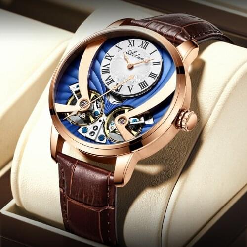 Watch Double Pendulum Automatic Mechanical Movement Fashion Deep Waterproof Mens Watch Hollow 2021AILANG New