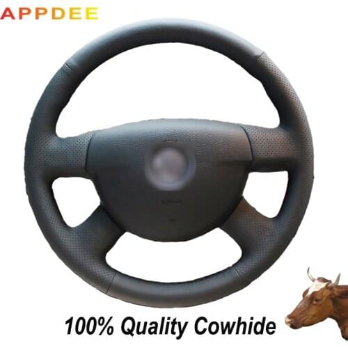 APPDEE Hand-stitched Black Genuine Leather Steering Wheel Cover for Volkswagen VW Beetle 2003 04 2005 2006 2007 2008 2009 2010