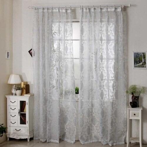 ALITEXTILEBTOC Floral Window Curtains Translucidus Transparent Curtains For Bedroom Cotton Comfortable Ladder Belt Curtains