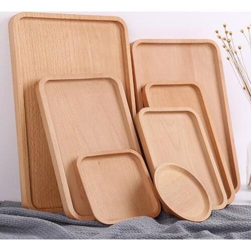 Norbi Wood Serving Plate Tableware Wooden Tea Tray Fruit Dessert Cake Snack Candy Food Storage Dish Dinnerware Square Round