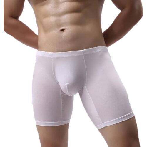 Men Long Boxer Shorts Ice Silk Ultra-thin Panties Slip Homme Underwear Plus Size Sexy Bugle Pouch Boxershorts Calzoncillo Trunks