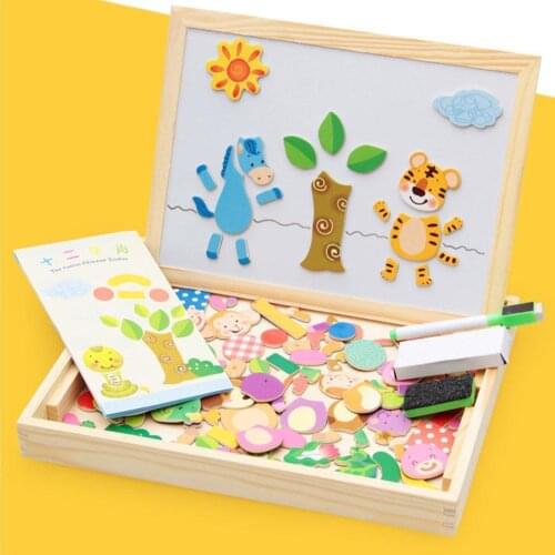 100+Pcs Wooden Multifunction Children Animal Puzzle Writing Magnetic Drawing Board Blackboard Learning Education Toys For Kids