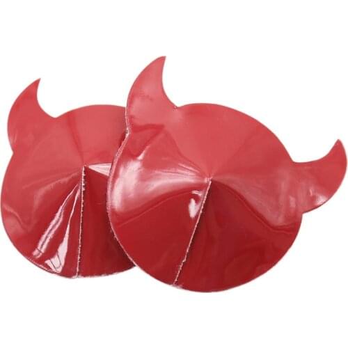 Exotic Leather Pasties Self Adhesive Horn Nipple Covers Sexy Red Devil Bra Stickers Patch Coslplay Props Women Intimate