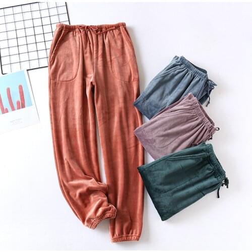Fleece Plush Pajama Pants 2020 Autumn Winter Men and Women Home Pants Soft Elastic Waist Loose Trousers Solid Pajamas Bottoms