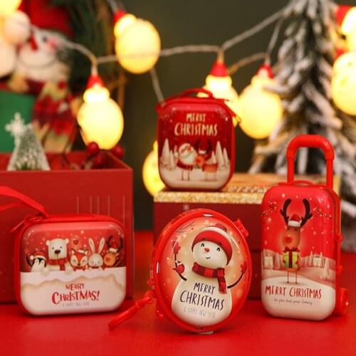 4Pcs New Mini Cartoon Christmas Purse Christma Gift Children Kids Coin Candy Earphone Organizer Box Bags 2021New year Decoration