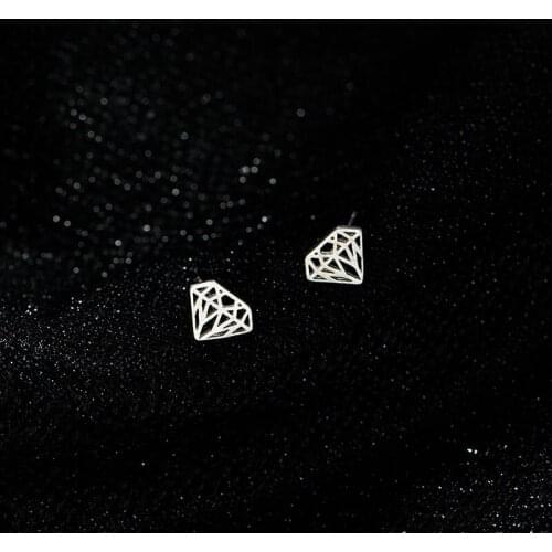 Korean Diamond Shape Stud Earrings For Women Hollow Geometry Simple Sweet Trendy Luxury Style Elegant Female Wedding Ear Jewelry