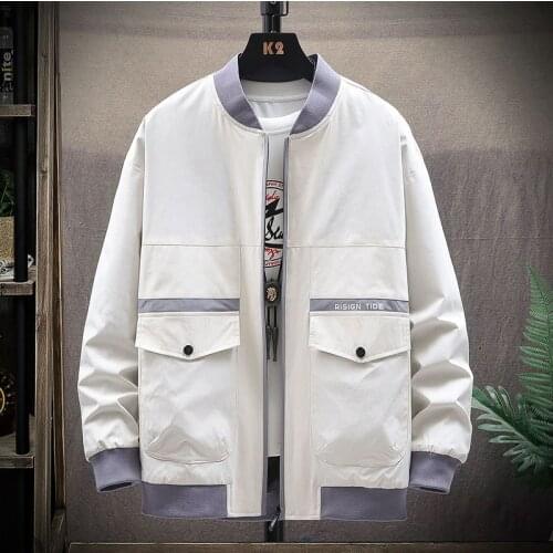 Autumn Cargo Jacket Men Patchwork Stand Collar Hip Hop Bomber Jacket Men Oversized Outwear Solid Streetwear Casaco Masculino